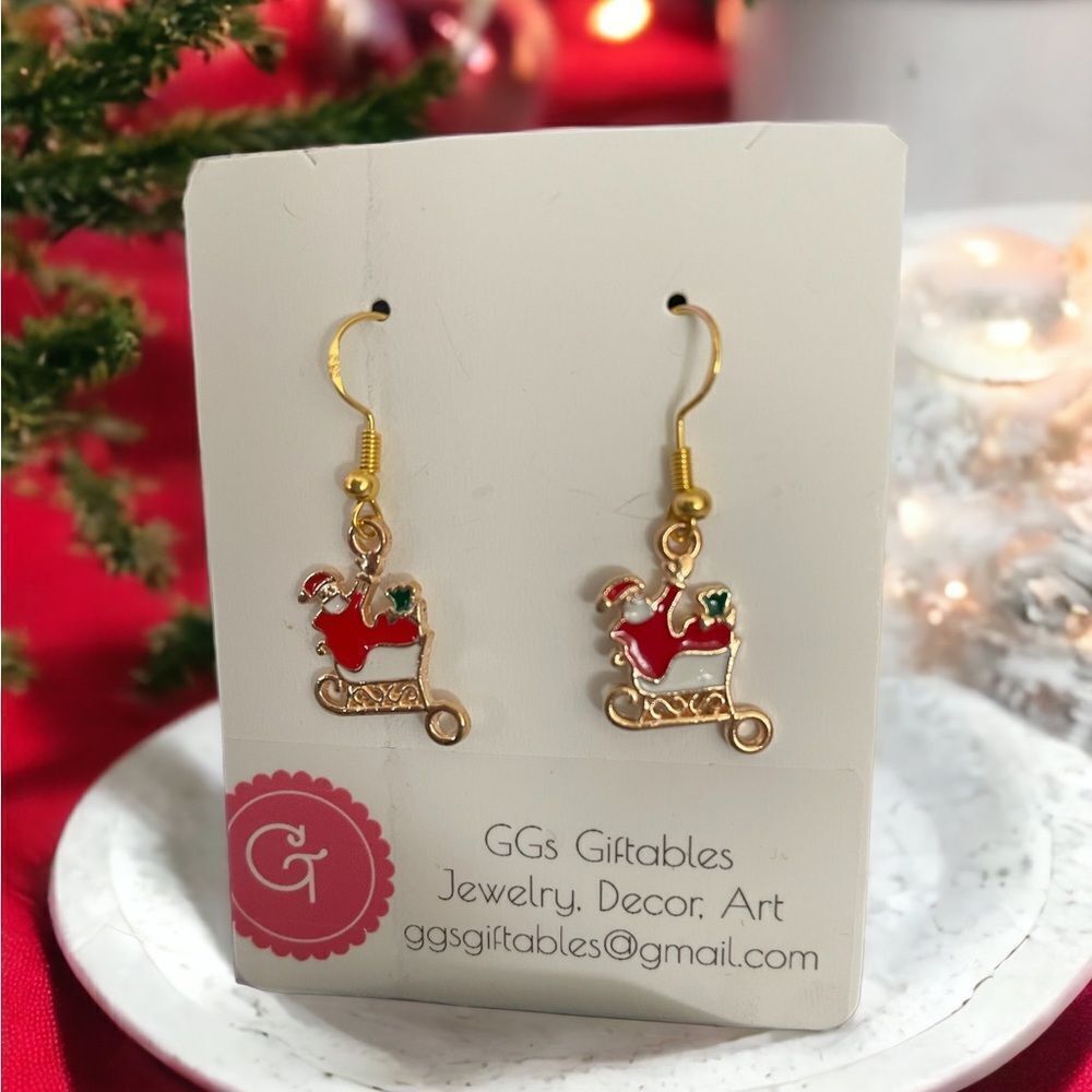SANTA IN HIS SLEIGH GOLDTONE PIERCED EARRINGS